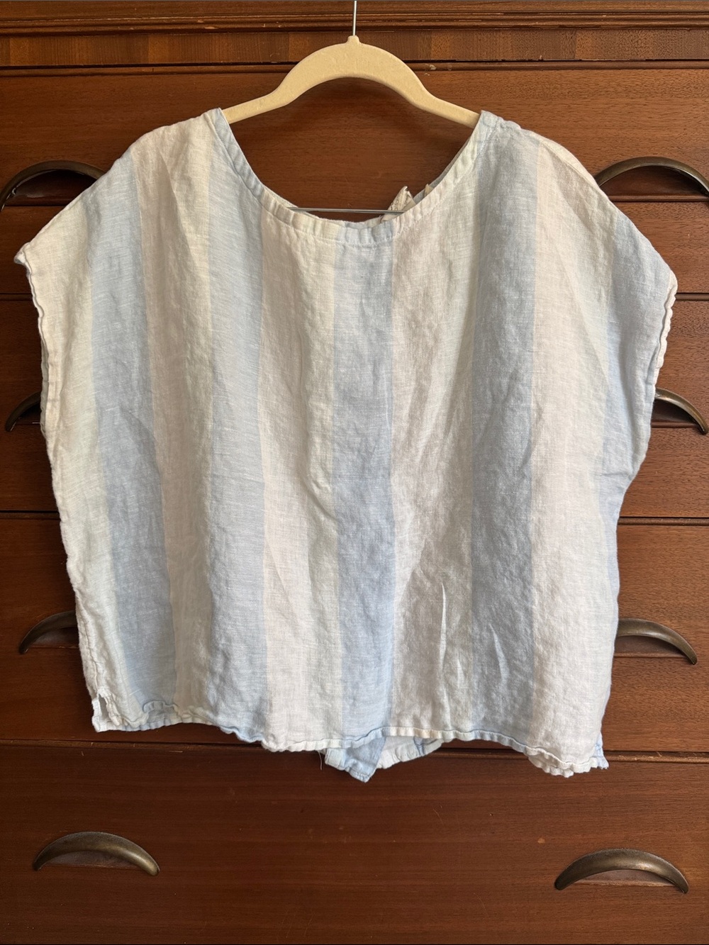 C&C California Pale Blue & White Striped Linen Top